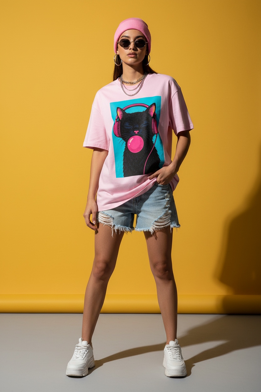 Pink tee - Woman - Yellow background