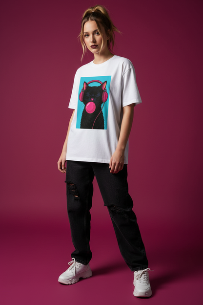 White tee - Woman - Dark Pink background