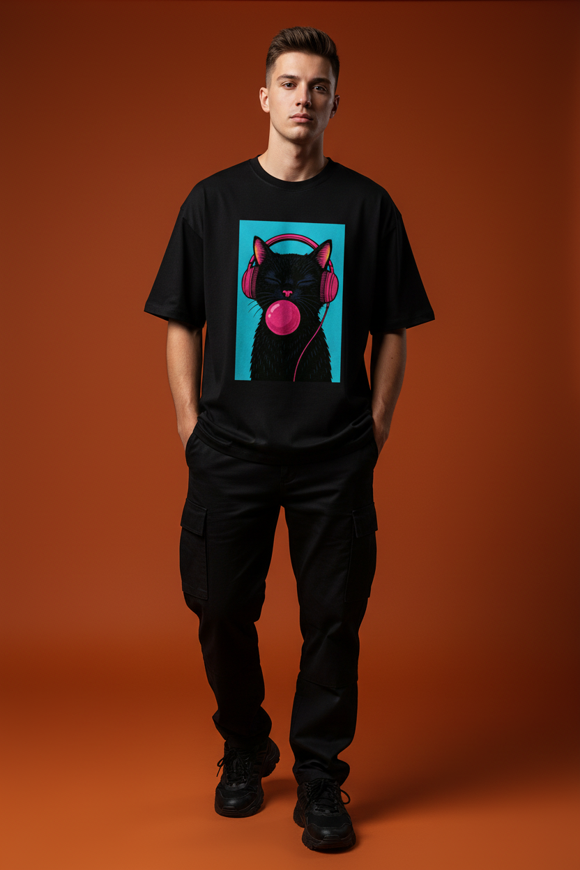 Black tee - Man - Orange background