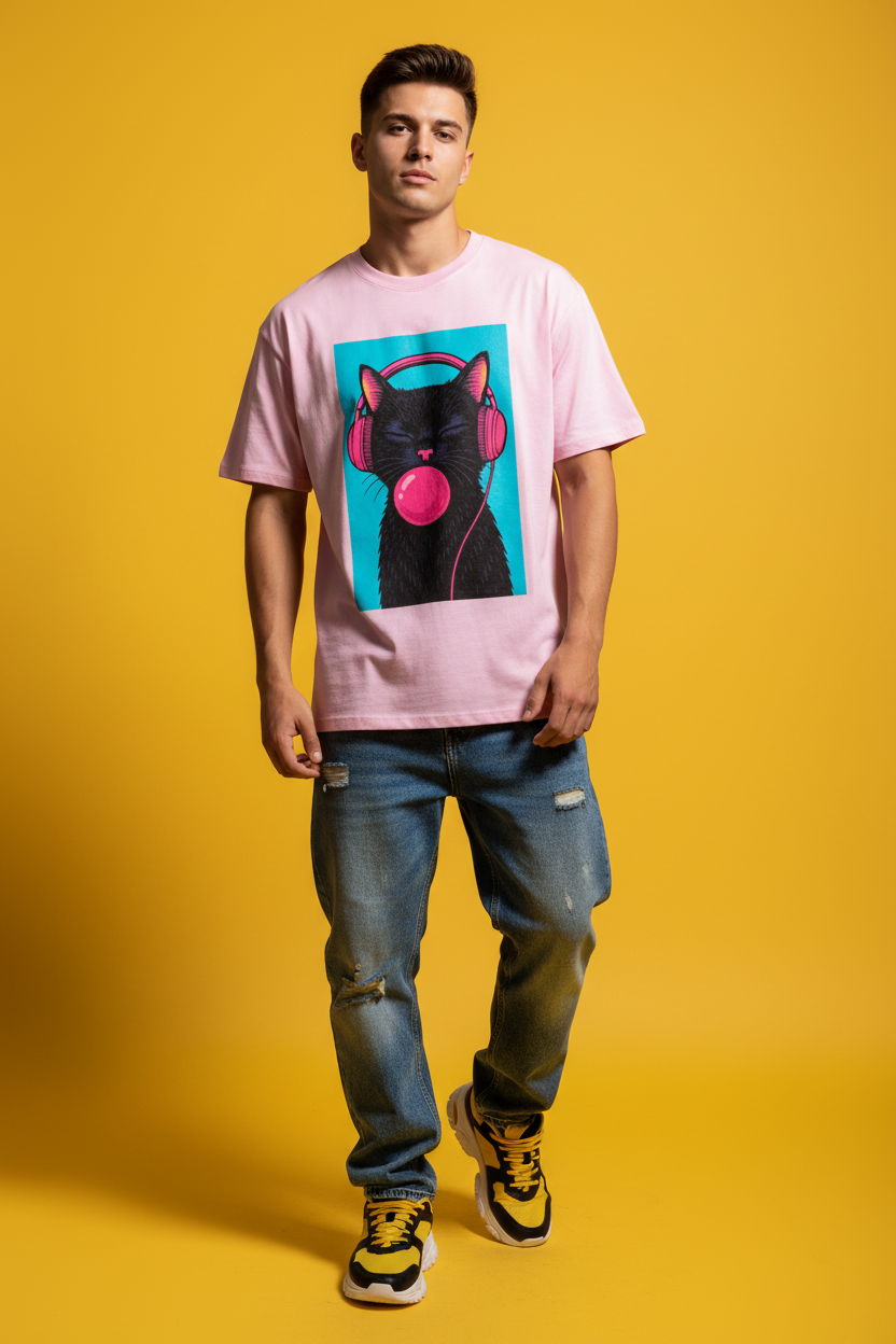 Pink tee - Man - Yellow background