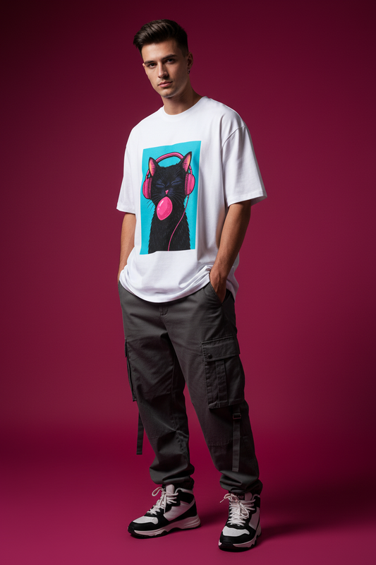 White tee - Man - Dark Pink background