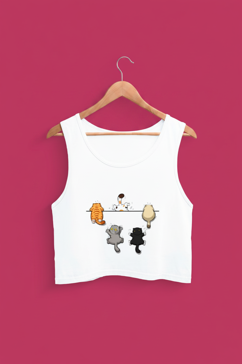 Cats Hanging Women Crop Tank