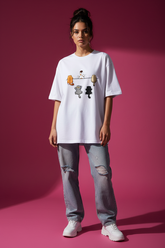 Cats Falling Unisex Oversized Standard T-Shirt